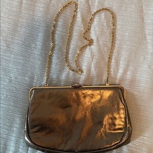 Leather Taupe/Gold Metallic Women's Clutch